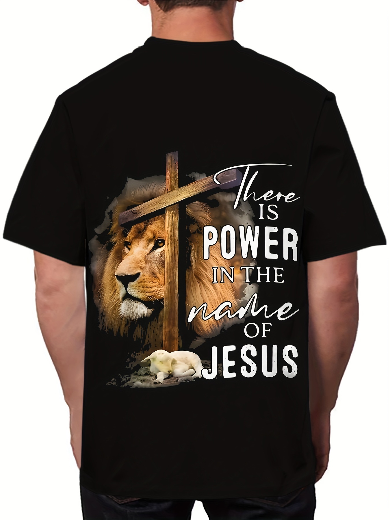 A men's t-shirt with a bold, artistic print of a lion's face.