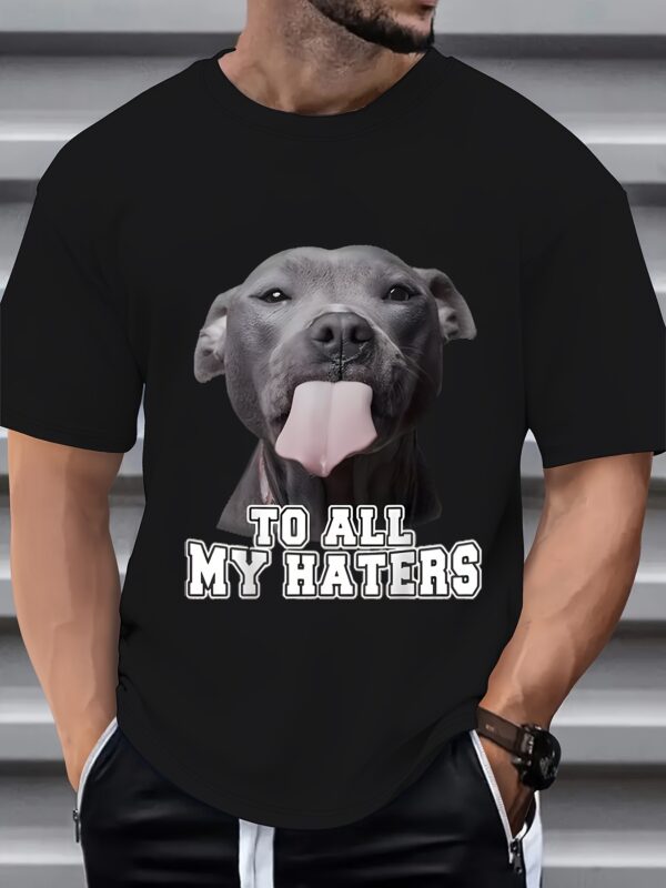 A men's t-shirt with a cool, artistic print of a dog.